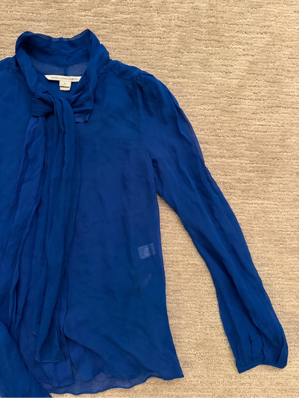 DIANE VON FURSTENBURG DVF Silk Tie-Neck Sheer Blouse - Blue 0 - Picture 3 of 5